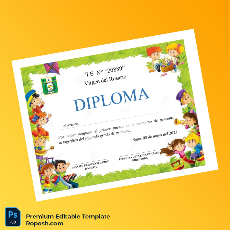 Printable Peru Virgen del Rosario Primary School Diploma Template – Fast Edit 2 Page Printable Peru Virgen del Rosario Primary School Diploma Template – Fast Edit 2 Page