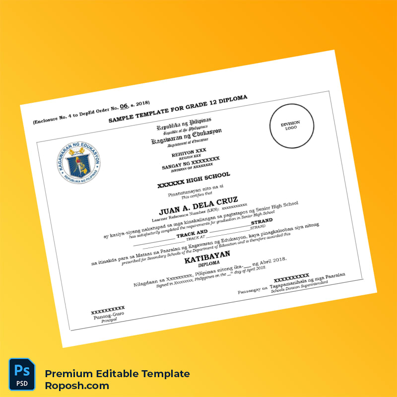 Editable Philippines Caraga National High School Diploma Template – Instant Download 2 Page Editable Philippines Caraga National High School Diploma Template – Instant Download 2 Page