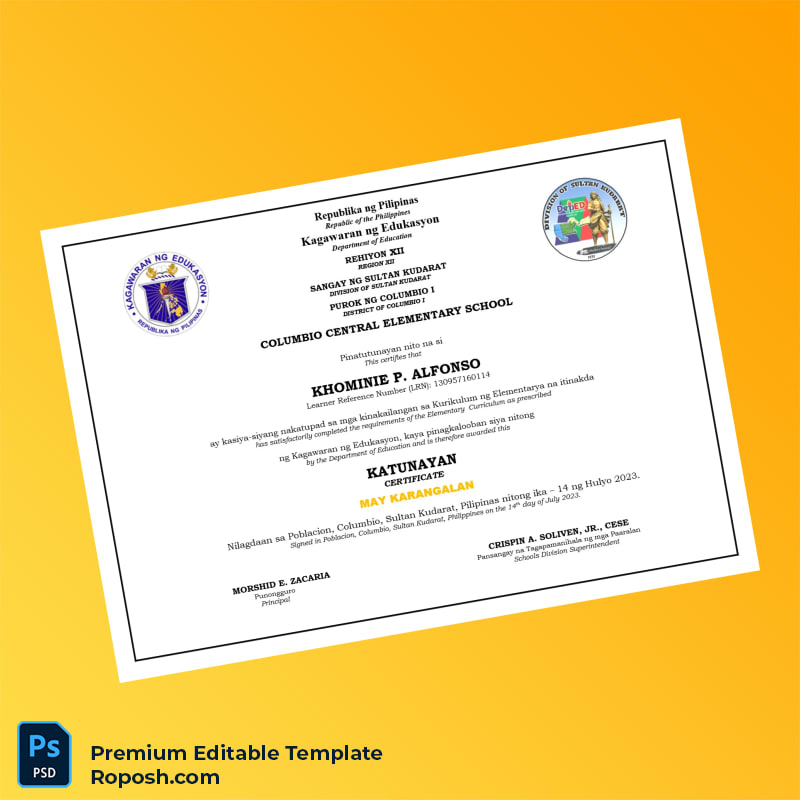 Editable Philippines Columbio Central Elementary School Elementary Certificate Template – Fast Edit 2 Page Editable Philippines Columbio Central Elementary School Elementary Certificate Template – Fast Edit 2 Page