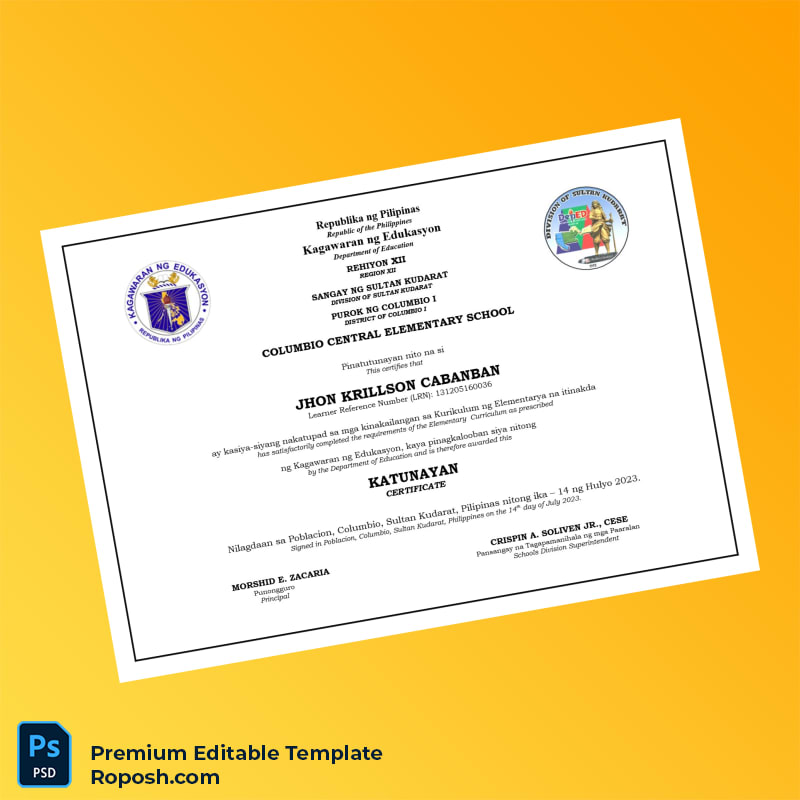 Editable Philippines Columbio Central Elementary School Elementary Certificate Template – Fast Edit 2 Page Editable Philippines Columbio Central Elementary School Elementary Certificate Template – Fast Edit 2 Page