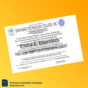 Editable Philippines Data Base Technology College Inc Two-Year Computer System Management Template (Fast Edit)