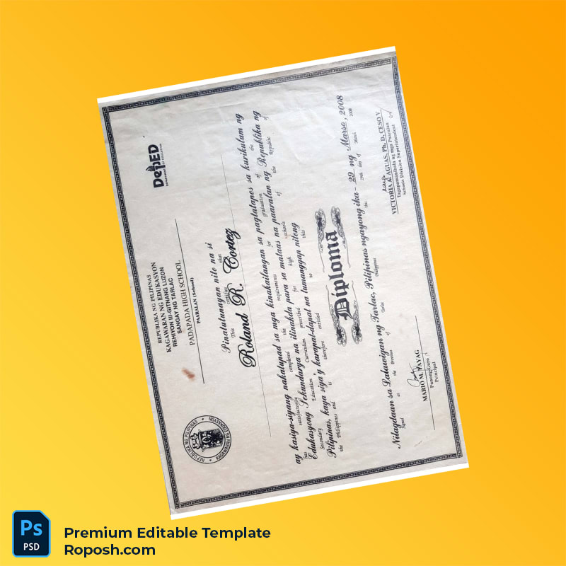 Editable Philippines DepEd Department of Education High School Diploma Template – Fast Edit Editable Philippines DepEd Department of Education High School Diploma Template – Fast Edit