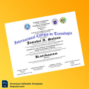 Editable Philippines International College of Technology High School Diploma Template – Instant Download Editable Philippines International College of Technology High School Diploma Template – Instant Download