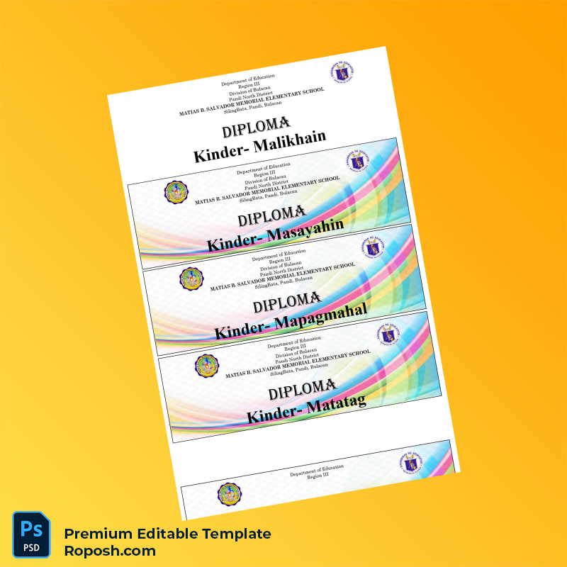 Editable Philippines Matias B. Salvador Memorial Elementary Diploma Template (Fast Edit) 3 Page Editable Philippines Matias B. Salvador Memorial Elementary Diploma Template (Fast Edit) 3 Page