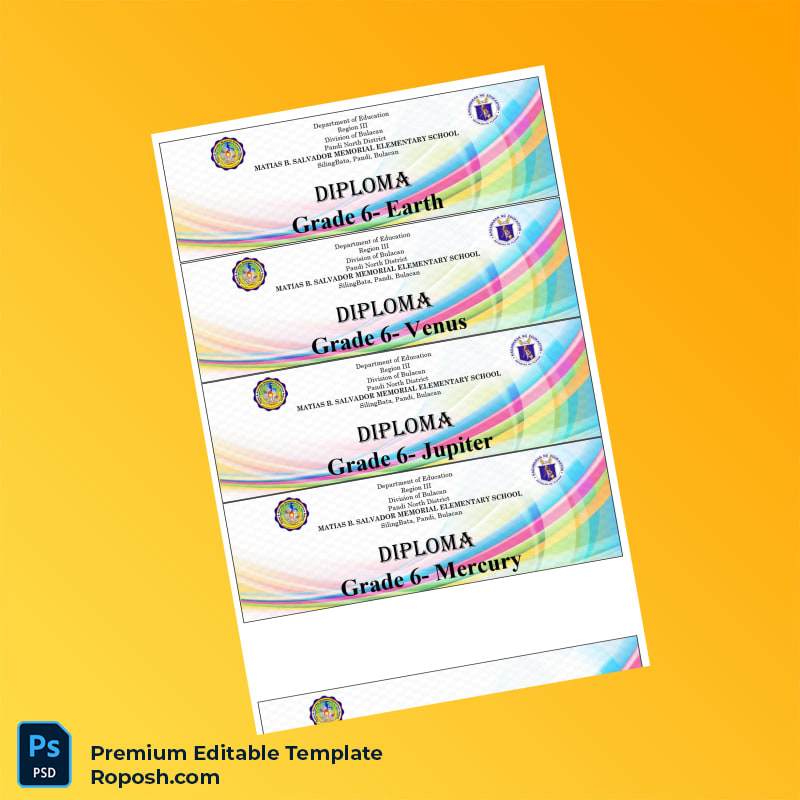 Editable Philippines Matias B. Salvador Memorial Elementary Diploma Template (Fast Edit) 3 Page Editable Philippines Matias B. Salvador Memorial Elementary Diploma Template (Fast Edit) 3 Page