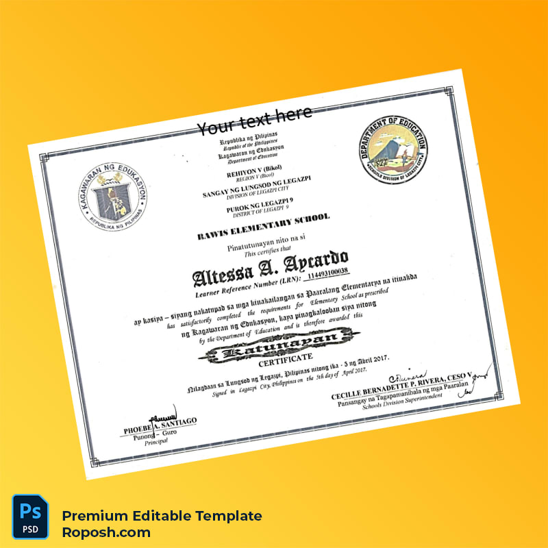 Editable Philippines Rawis Elementary School Elementary Certificate – Fast Edit Editable Philippines Rawis Elementary School Elementary Certificate – Fast Edit