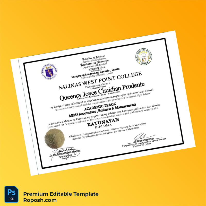 Editable Philippines Salinas West Point College High School Diploma Template – Fast Edit Editable Philippines Salinas West Point College High School Diploma Template – Fast Edit