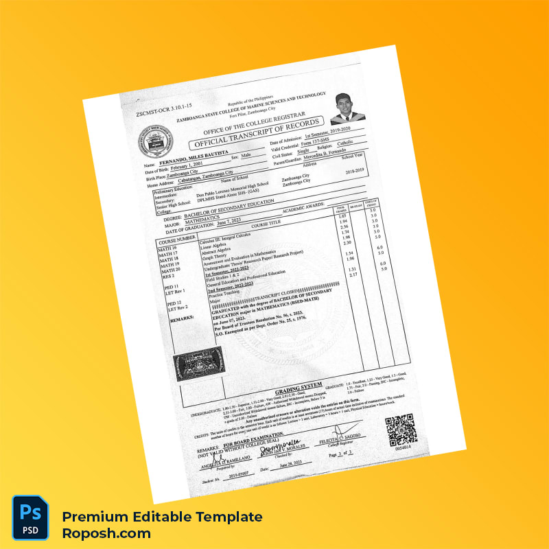 Editable Philippines Tor University Bachelor of Secondary Education Major in Mathematics Template – Instant Download 4 Page Editable Philippines Tor University Bachelor of Secondary Education Major in Mathematics Template – Instant Download 4 Page