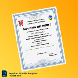 Editable Romania Clubul Sportiv Orașenesc Diploma of Merit Template (Fast Edit) Editable Romania Clubul Sportiv Orașenesc Diploma of Merit Template (Fast Edit)