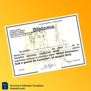 Editable Romania Colegiul Național „Costache Negr” Literary Diploma Template (Fast Edit) Editable Romania Colegiul Național „Costache Negr” Literary Diploma Template (Fast Edit)