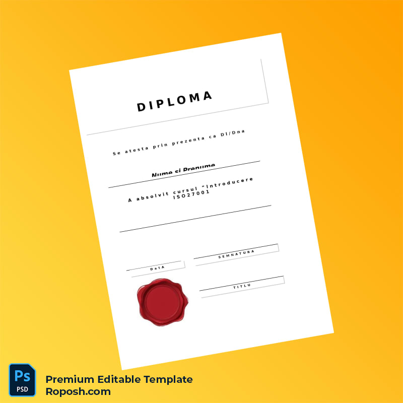 Editable Romania Diploma Certificate in Introduction to ISO 27001 Template (Fast Edit) Editable Romania Diploma Certificate in Introduction to ISO 27001 Template (Fast Edit)