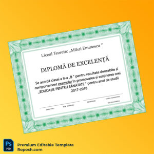 Editable Romania Liceul Teoretic Mihai Eminescu Excellence Diploma – High Quality Editable Romania Liceul Teoretic Mihai Eminescu Excellence Diploma – High Quality