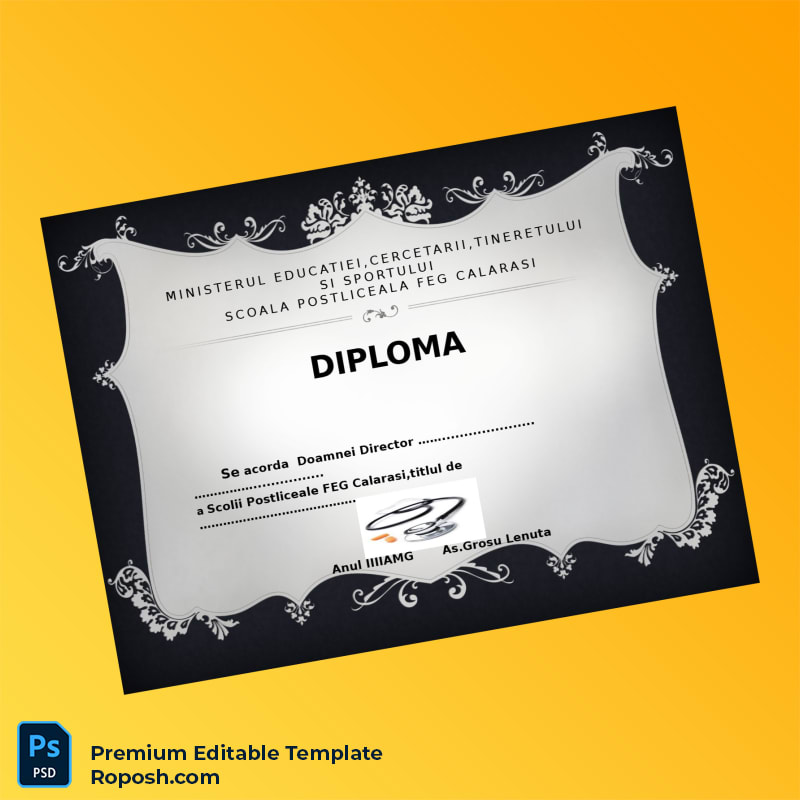 Editable Romania Post-High School FEG Calarasi Director Diploma Template (Fast Edit) Editable Romania Post-High School FEG Calarasi Director Diploma Template (Fast Edit)