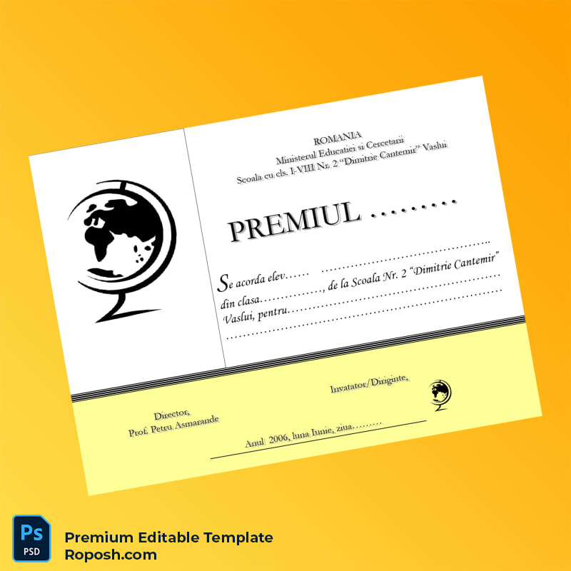Editable Romania School No. 2 _Dimitrie Cantemir_ Achievement Certificate (Fast Edit) Editable Romania School No. 2 _Dimitrie Cantemir_ Achievement Certificate (Fast Edit)