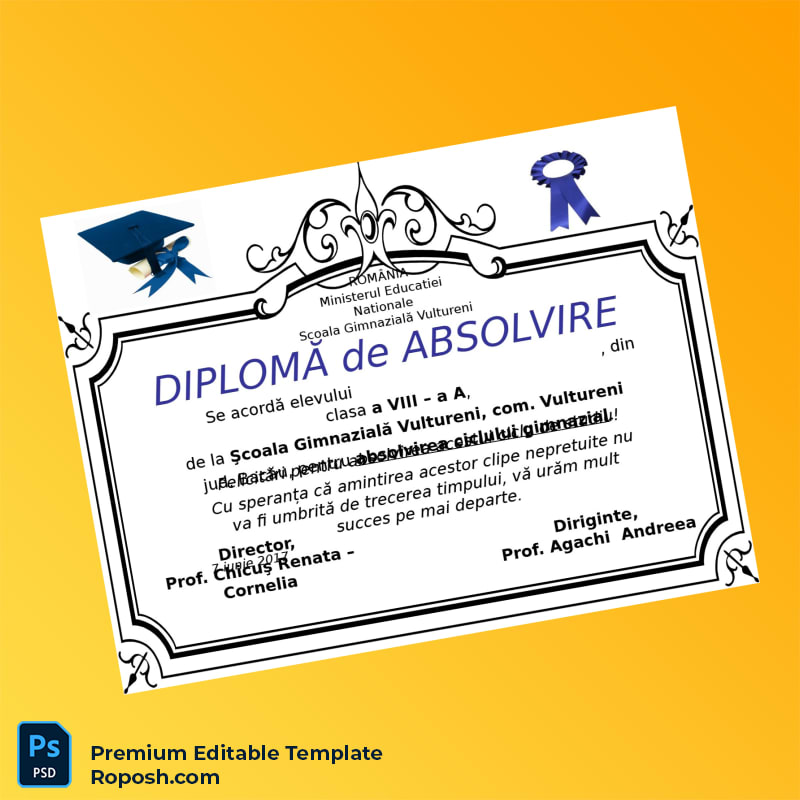 Editable Romania Scoala Gimnaziala Vultureni Diploma Template – Fast Edit Editable Romania Scoala Gimnaziala Vultureni Diploma Template – Fast Edit