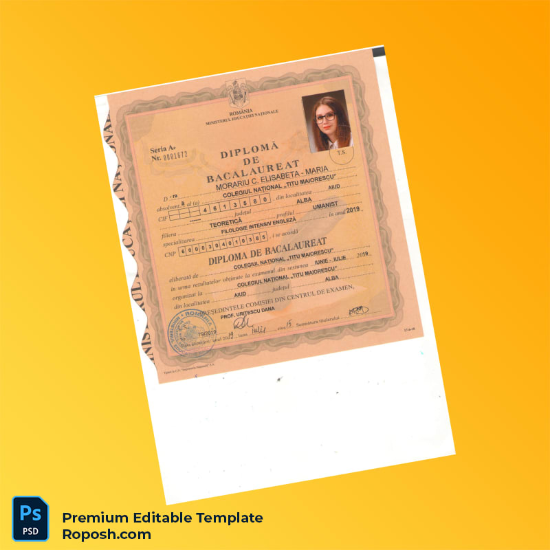 Editable Romania Titu Maiorescu National College High School Diploma Template (Fast Edit) 2 Page Editable Romania Titu Maiorescu National College High School Diploma Template (Fast Edit) 2 Page