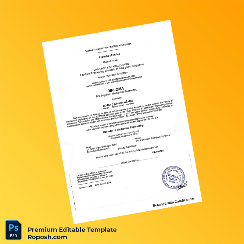 Editable Serbia University of Kragujevac Bachelor of Science in Mechanical Engineering Template – Fast Edit 2 Page Editable Serbia University of Kragujevac Bachelor of Science in Mechanical Engineering Template – Fast Edit 2 Page
