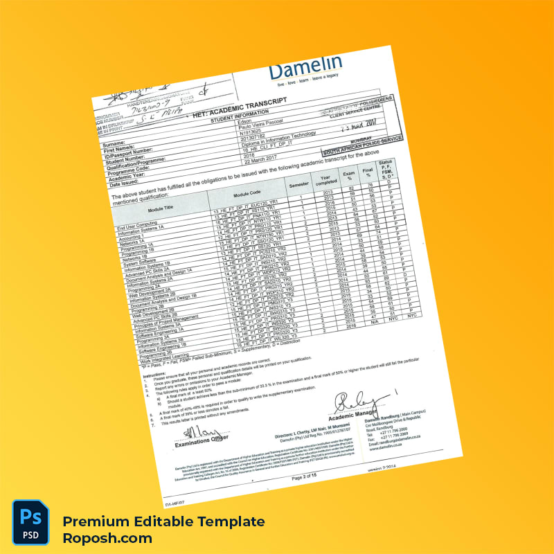 Editable South Africa Damelin College Diploma in Information Technology Template – Fast Edit 2 Page Editable South Africa Damelin College Diploma in Information Technology Template – Fast Edit 2 Page