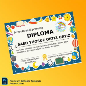 Editable Spain Centro de Cuidado Infantil Pre-Kínder Pecositas Pre-Kinder Diploma (High Quality) 2 Page