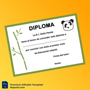 Editable Diploma Template – Spain E.I. Ozito Panda Completion Certificate Template (Instant Download)