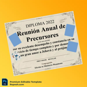 Editable Spain Effectúa tu Ministerio Plenamente Regular Pioneer Diploma – Fast Edit 2 Page