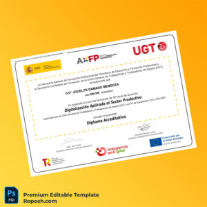 Editable Spain Unión General de Trabajadores UGT Diploma Certificate – Instant Download 2 Page