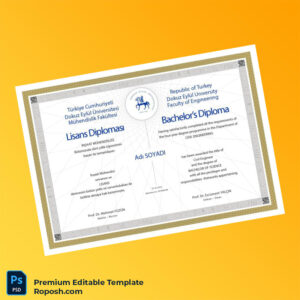 Editable Turkey Dokuz Eylul University Bachelor’s Diploma in Civil Engineering Template (Fast Edit) Editable Turkey Dokuz Eylul University Bachelor’s Diploma in Civil Engineering Template (Fast Edit)