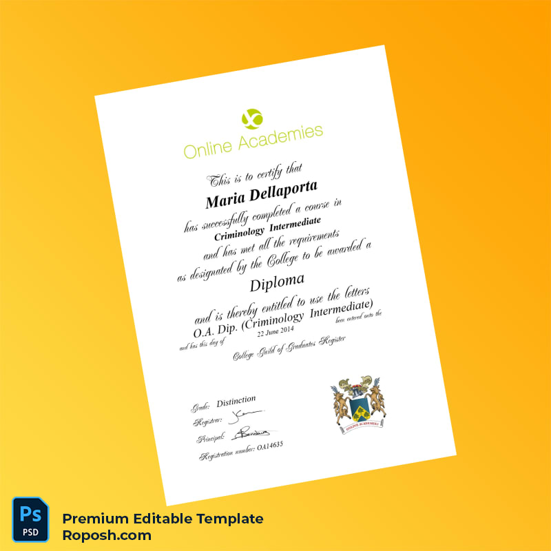 Editable UK College of Online Academies Diploma in Criminology Intermediate Template (Fast Edit) Editable UK College of Online Academies Diploma in Criminology Intermediate Template (Fast Edit)