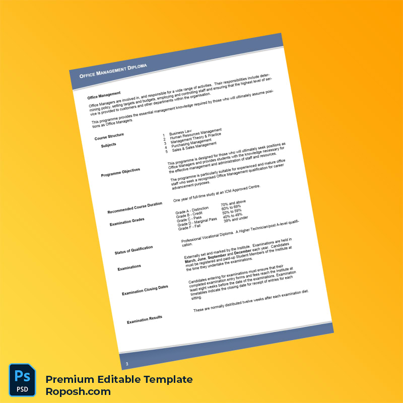 Editable UK Institute of Commercial Management Diploma in Office Management Template (Fast Edit) 3 Page Editable UK Institute of Commercial Management Diploma in Office Management Template (Fast Edit) 3 Page