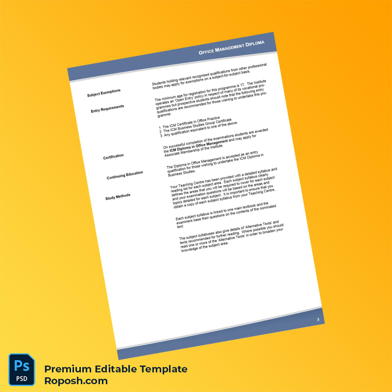 Editable UK Institute of Commercial Management Diploma in Office Management Template (Fast Edit) 3 Page Editable UK Institute of Commercial Management Diploma in Office Management Template (Fast Edit) 3 Page