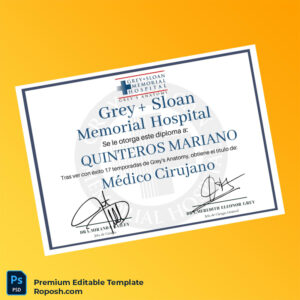 Printable USA Grey Sloan Memorial Hospital Doctor of Medicine Certificate (Fast Edit) Printable USA Grey Sloan Memorial Hospital Doctor of Medicine Certificate (Fast Edit)