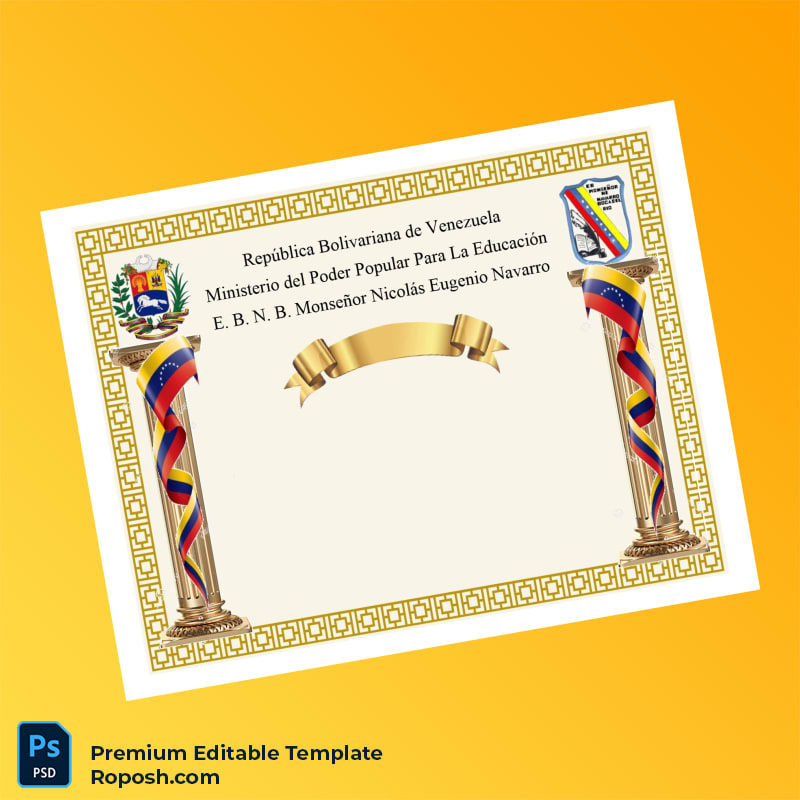 Editable Venezuela E. B. N. B. Monseñor Nicolás Eugenio Navarro High School Diploma (Fast Edit) 2 Page Editable Venezuela E. B. N. B. Monseñor Nicolás Eugenio Navarro High School Diploma (Fast Edit) 2 Page