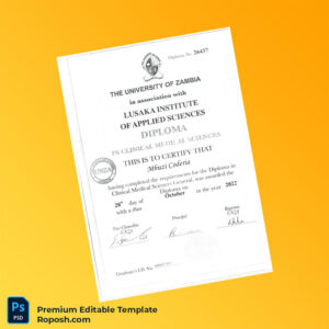 Editable Zambia University of Zambia Diploma in Clinical Medical Sciences Template (Instant Download) Editable Zambia University of Zambia Diploma in Clinical Medical Sciences Template (Instant Download)