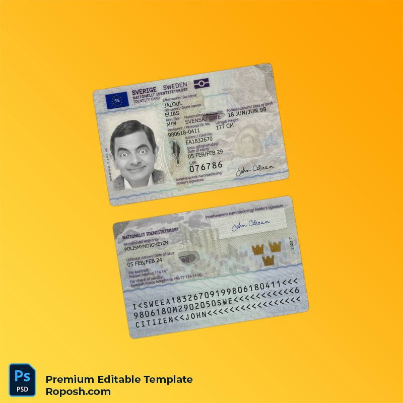Sweden ID template in PSD format Sweden ID template in PSD format