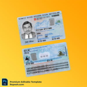 Switzerland ID template in PSD format, fully editable, with all fonts Switzerland ID template in PSD format, fully editable, with all fonts