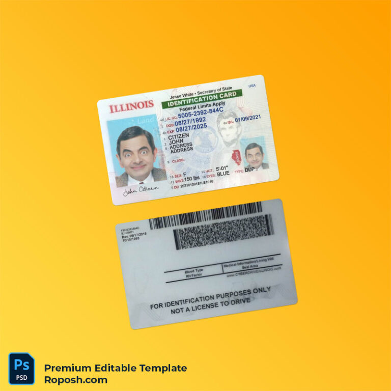 USA Illinois ID Card Editable PSD Template