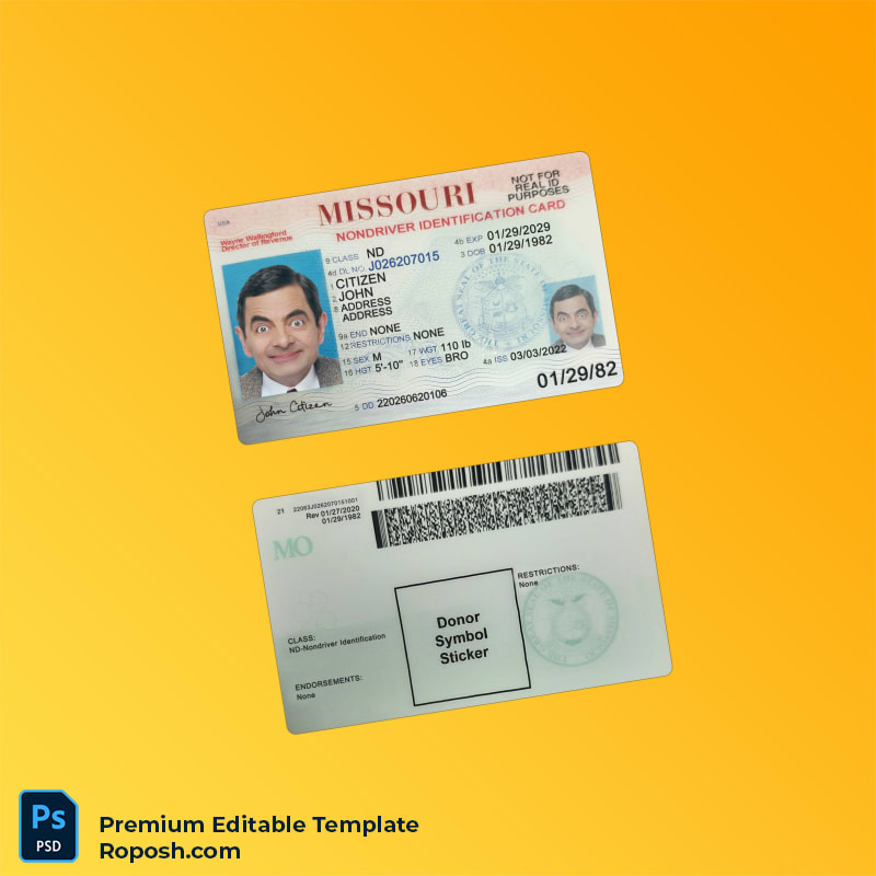 Editable PSD for USA Missouri ID card PSD template – Instant Download Editable PSD for USA Missouri ID card PSD template – Instant Download