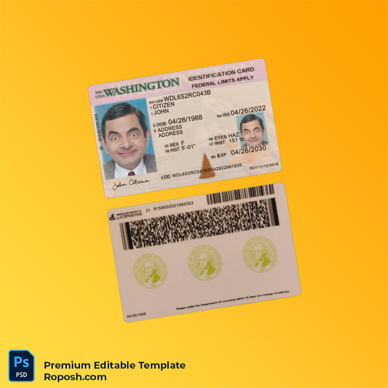 Editable PSD for USA Washington ID card PSD template – Fast Edit Editable PSD for USA Washington ID card PSD template – Fast Edit