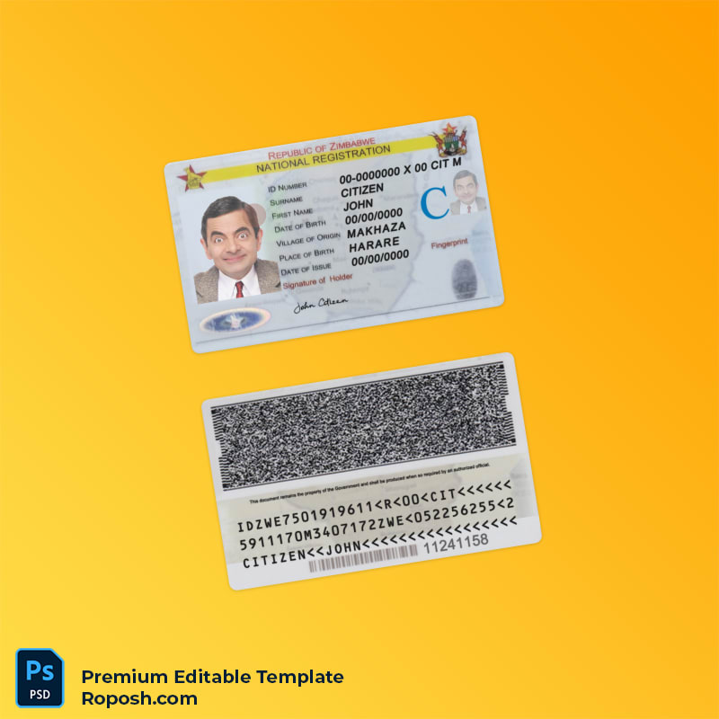 Editable PSD for Zimbabwe national registration ID card PSD template – Fast Edit Editable PSD for Zimbabwe national registration ID card PSD template – Fast Edit