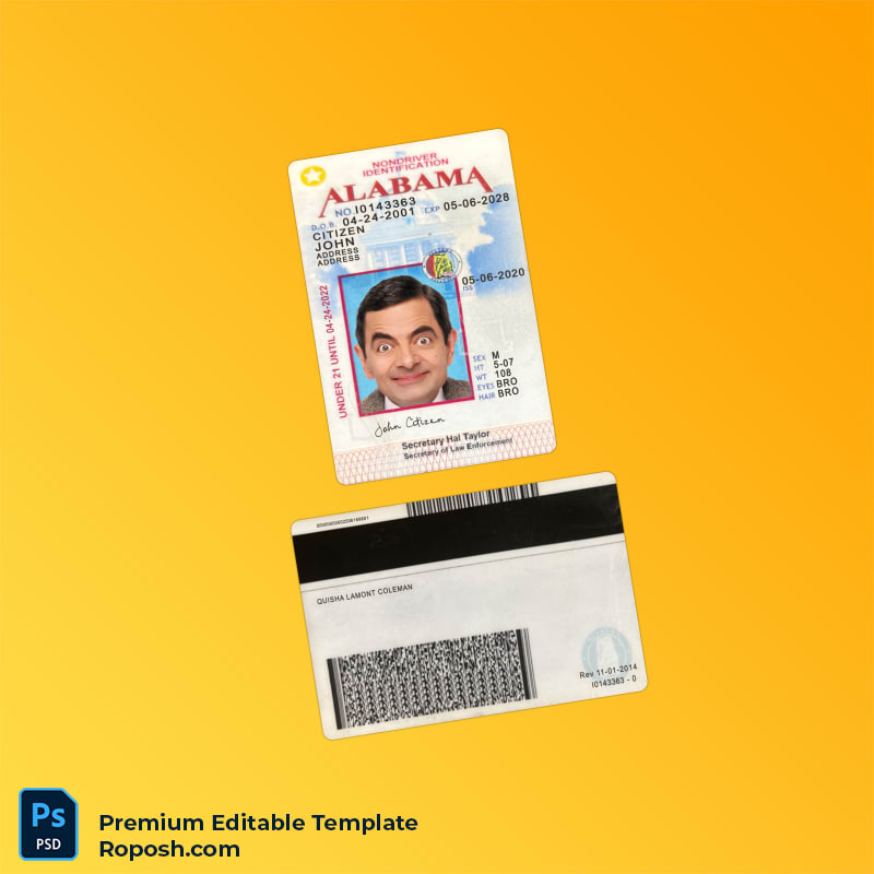Editable PSD for USA Alabama ID card PSD template – Instant Download Editable PSD for USA Alabama ID card PSD template – Instant Download