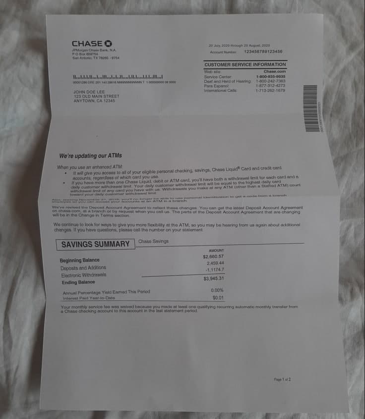 chase statement result image - Chase Bank Statement