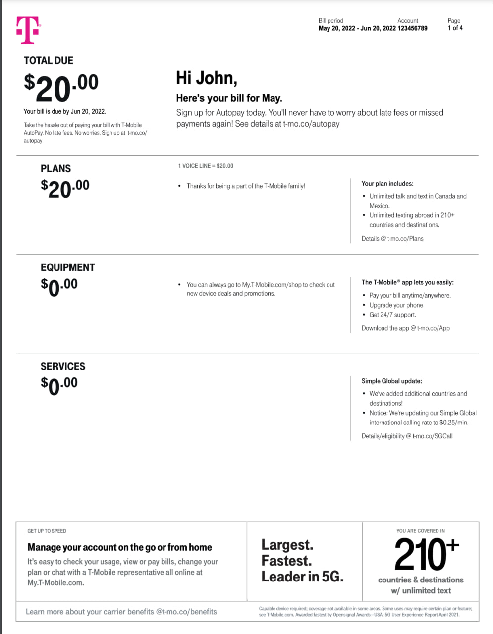 tmobile bill preview - T-Mobile Bill (PDF)